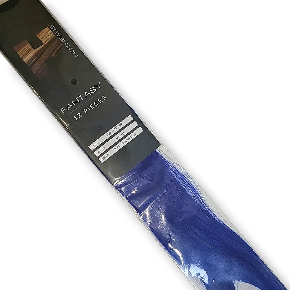 Hotheads X132 Fantasy Hair Extensions 12 Pcs Tape 16"-18" Color HB13 Ocean Blue - Picture 11 of 11